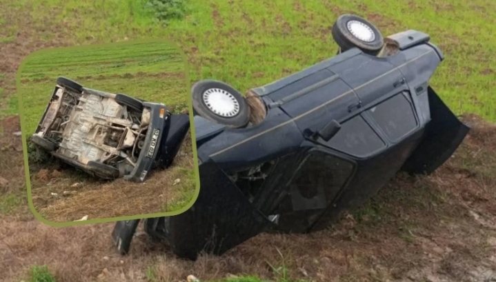 Akçakale'de korkutan kaza: Otomobil tarlaya savrulup ters döndü!
