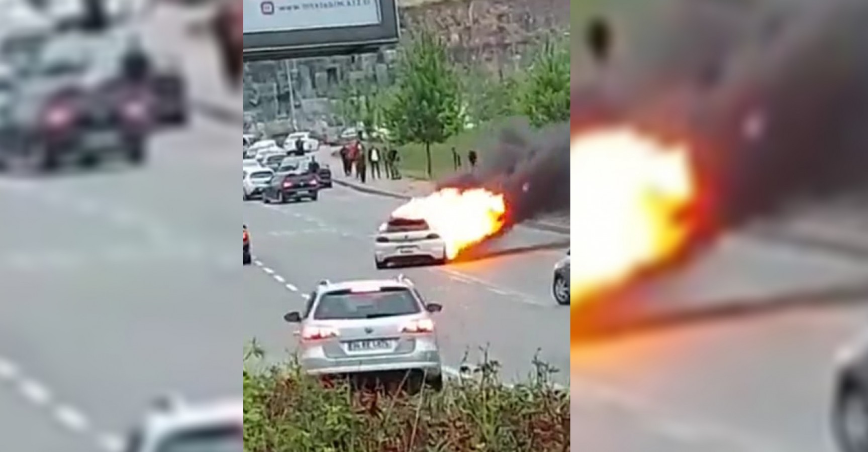 Korku dolu anlar... Alev alev yanan araç trafiğe daldı!