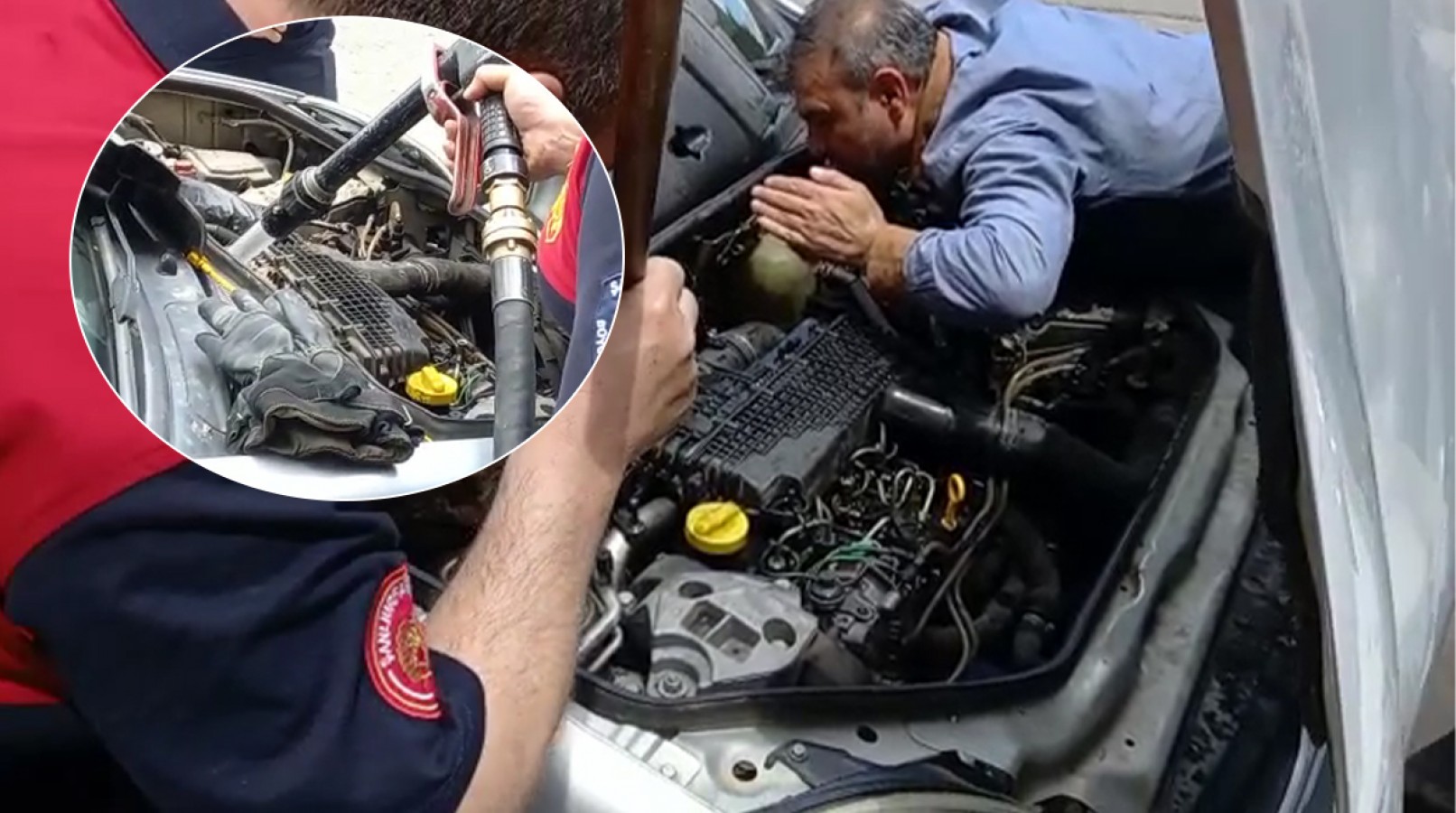 Motora sıkışan kedinin imdadına itfaiye yetişti!