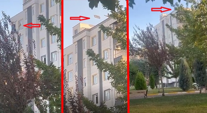 Binanın damımdan aldırış etmeden kolonları yere attı