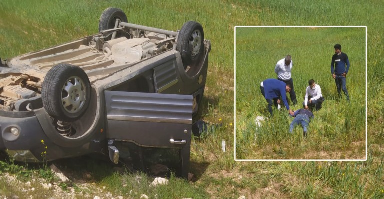 Harran’da araç şarampole devrildi