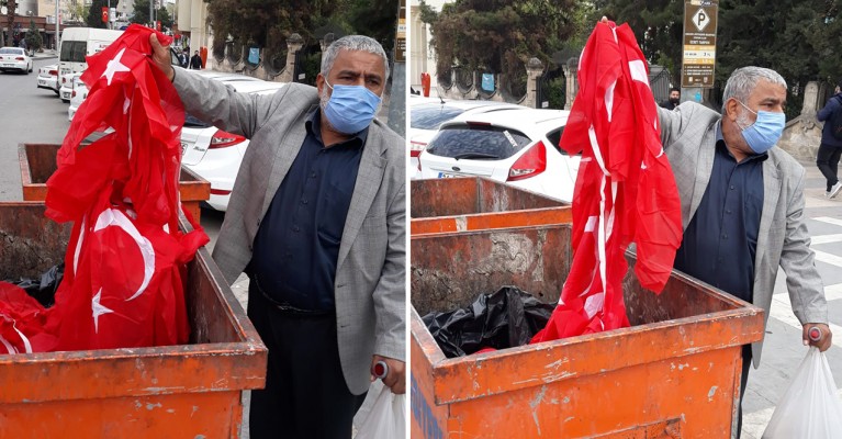 Türk bayraklarını çöpe attılar!
