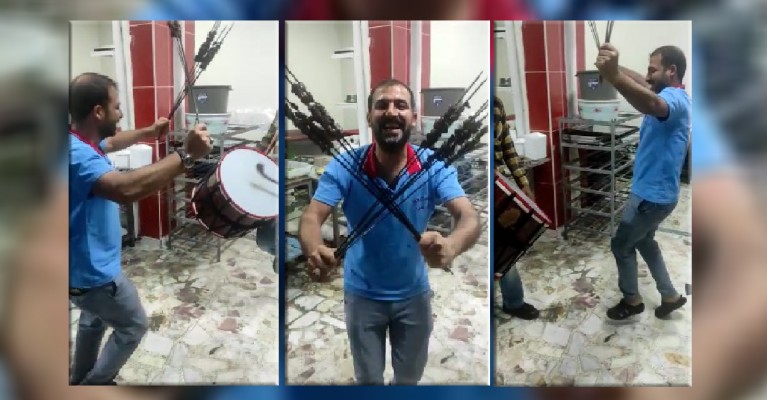 Urfa'da ciğerci ile davulcu şov yaptı