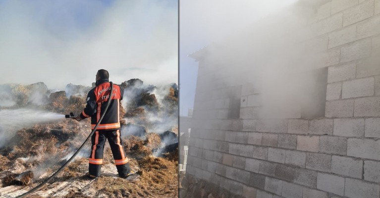 Akçakale kırsalında saman yangını