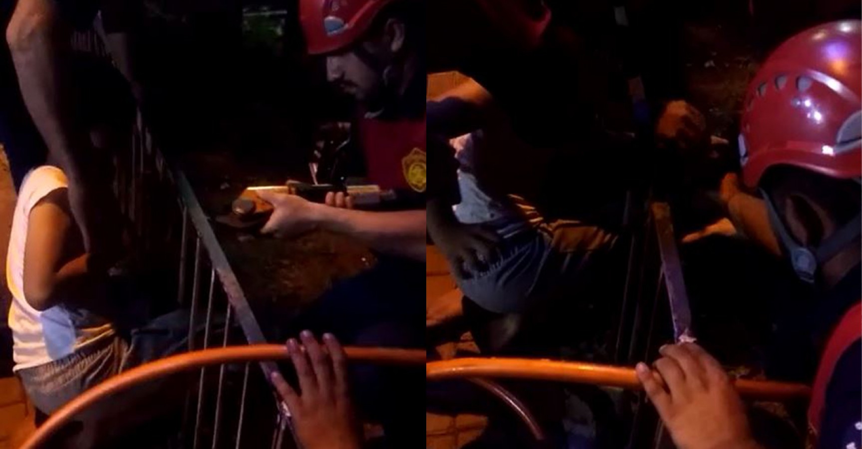 Ayağı demir korkuluğa sıkışan çocuğu itfaiye kurtardı!