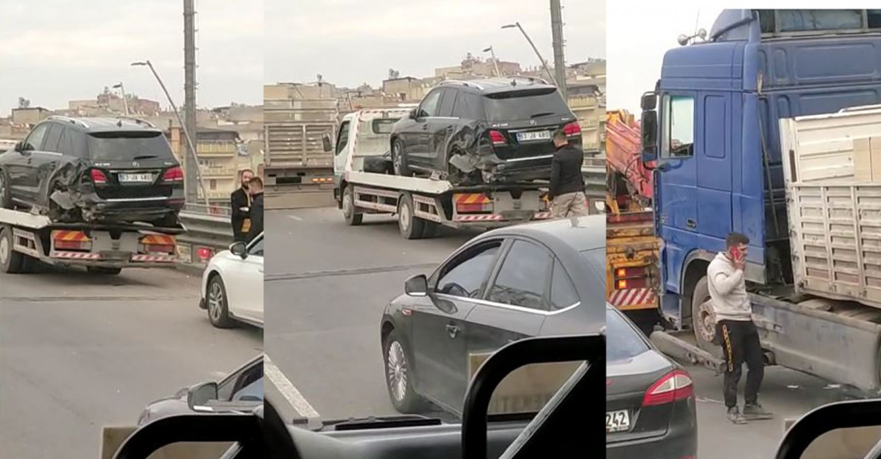 Otomobil ile tır çarpıştı, trafik durdu