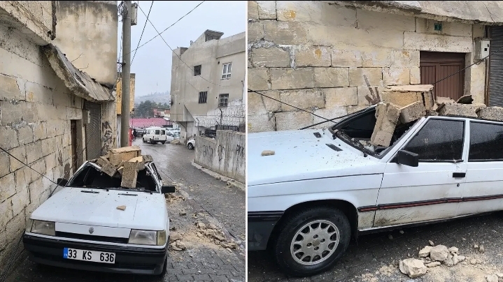 Şanlıurfa’da faciadan dönüldü! Otomobilin üstüne duvar devrildi!