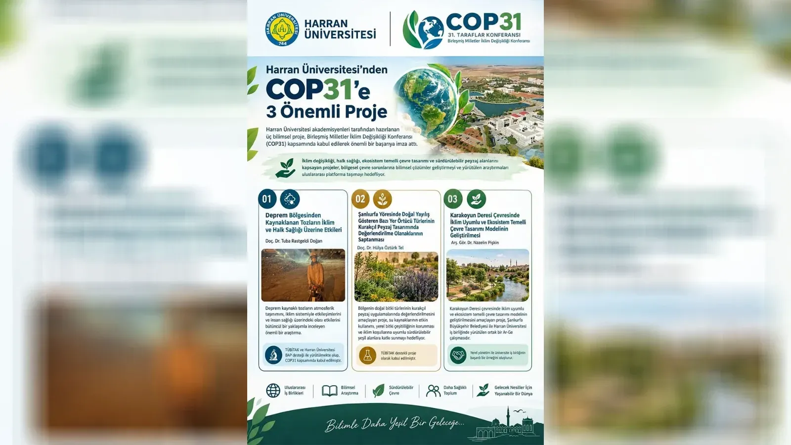 Harran Üniversitesi’nden uluslararası bilimsel başarı: Üç proje COP31’de sunulacak